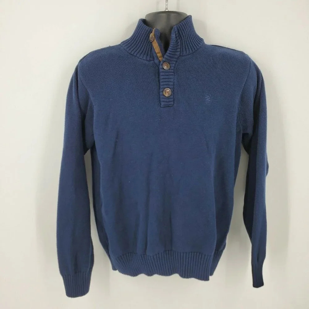 IZOD Men's Classic-Fit Marled Button-Neck Navy Blue Sweater Size Medium - Picture 1 of 10